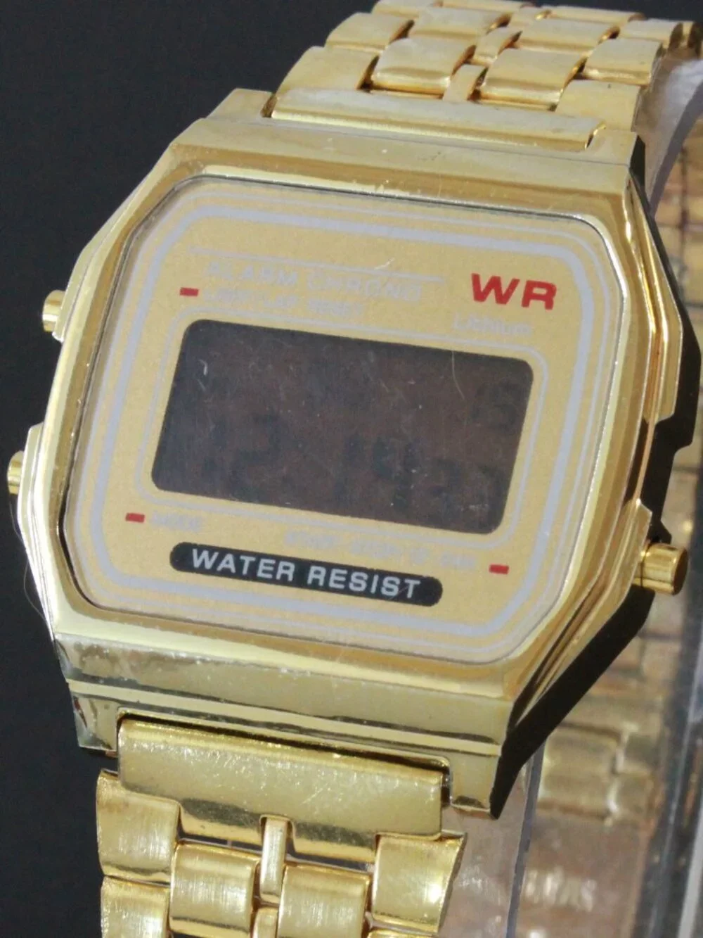 Retro Style Digital Watch Metal Case Bracelet Back light, Stopwatch, Day, Date